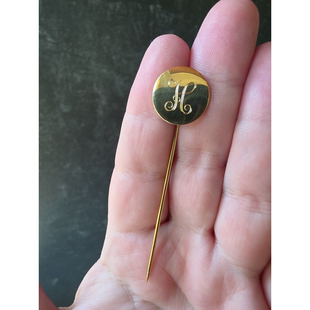 Gold Tone Metal Initial H Stick Pin Vintage READ Description